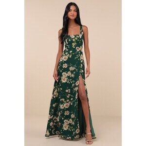Lulus Remarkable Arrival Emerald Green Floral Sleeveless Maxi Dress - Size XS